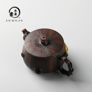 云南建水紫陶大口茶壶 全纯手工浮雕泡茶壶单壶功夫茶具 江浩作品