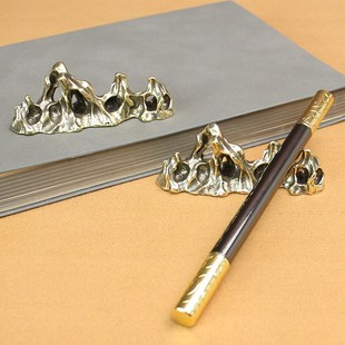 黄铜天然伊犁石山形毛笔笔搁笔山笔架小镇纸文房四宝书法书桌摆件