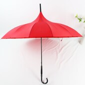 日系纯色宝塔伞红色长柄雨伞女新娘结婚16骨公主皮柄弯钩直杆洋伞