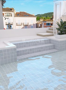 尚梅游泳池马赛克瓷砖 仿古石纹水磨石灰色墙砖 鱼池水池浴池地砖