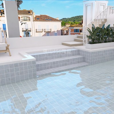 尚梅游泳池马赛克瓷砖 仿古石纹水磨石灰色墙砖 鱼池水池浴池地砖