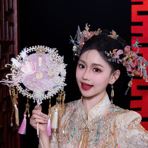 团扇新娘结婚礼中式喜扇中式秀禾婚扇高级感diy材料包双面却扇