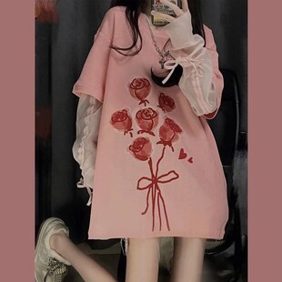 Niche Loose sleeved Short Rose Sense Design Ins New Summer