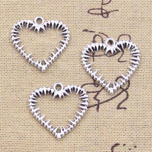 15pcs Charms Thorns Heart Bramble 24x24mm Antique Silver Col