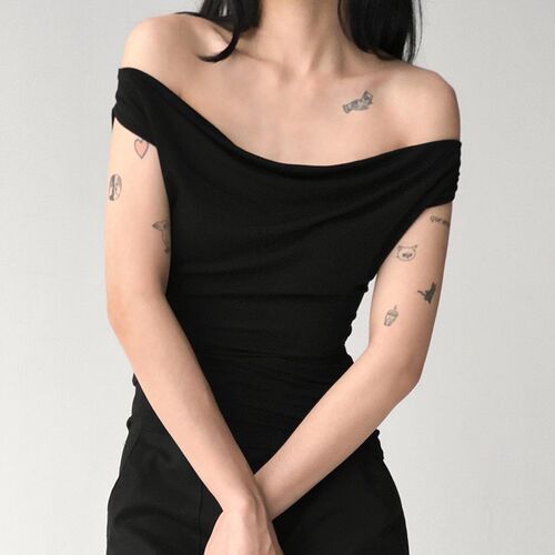 CUTENOVA Asymmetric Crop Top Women Ruched Off The Shoulder