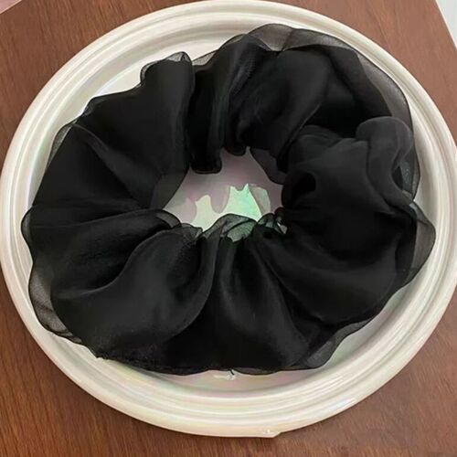 Elegant Women Mesh Scrunchies Black Beige Khaki Hair Rope Ha