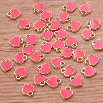 50PCS 6*8mm 10 Color Alloy Metal Drop Oil Small Heart Charms