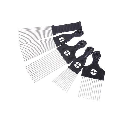 Black Fist Afro Metal Comb African Hair Pik Comb Brush Salon