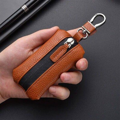 Zipper Key Case Portable Compact Pu Leather Key Pouch