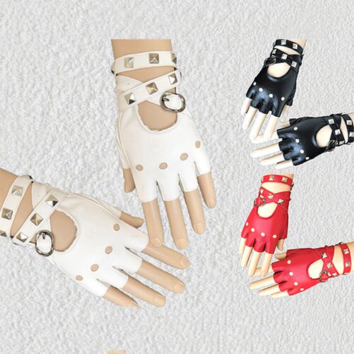 Unisex Fingerless Driving PU Leather Gloves Motor Cool Rivet
