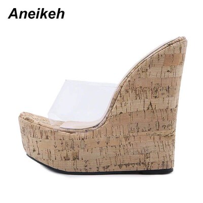 Aneikeh PVC Transparent Wedges Platform Sandals High Heeled
