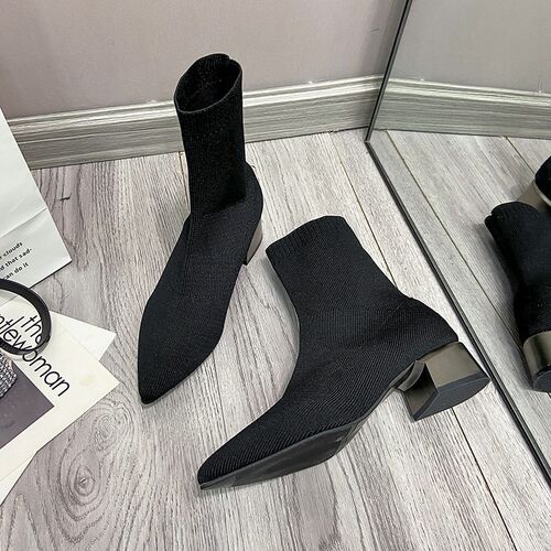 Autumn Winter Boots Womens Knit Elastic Socks Boots Pointed