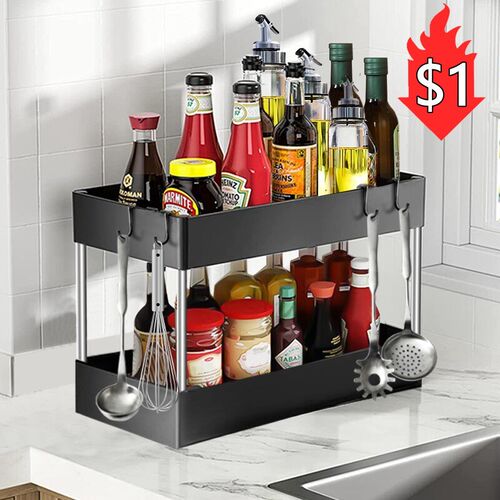 2 Layer Kitchen Spice Rack Seasoning Holder Spice Jar Bottle