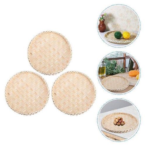 3pcs Bamboo Woven Baskets Sturdy Compact Storage Snacks