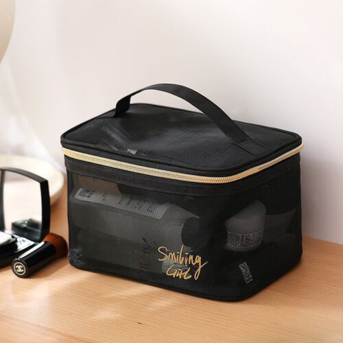 Women Black Mesh Cosmetic Bag  Case Small Large Toiletry Mak