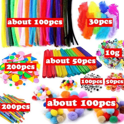 1000pcs Kids Crafts Art Supplies Kit Pipe Cleaners Pompoms F