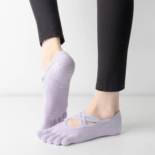 New Women Anti Slip Pilates Socks Five Toe Silicone Non-Slip