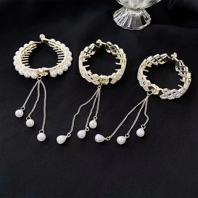 2023 Korean Fashion Zircon Pearls Tassel Hair Clip tail Hold