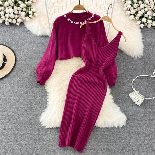 Celebrity O Neck High Waist Sweater Two-piece Hot Girl Knitt