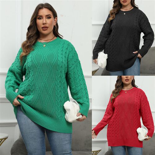 Womens Pullover ops Large Size Womens Round Neck Woven Swe