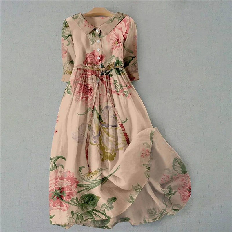 Elegant Women French Style Shirt Long Dresses Summer Slim图片