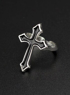1PC Vintage Black Big Cross Open Ring For Women Party Jewelr