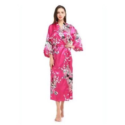 Womens Silk Satin Kimono Robes Long Sleepwear Dressing Gown