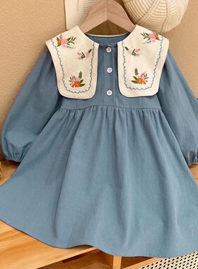 2023 New Spring Autumn Long Sleeve Lapel Casual Dress Embroi