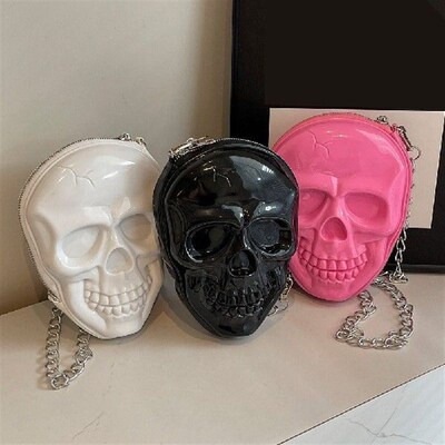 Halloween PU Skeleton Head Bag Zip Closure Creative