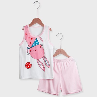 Children Cotton Sleepwear Pyjamas Kids Summer Sleeveless ops