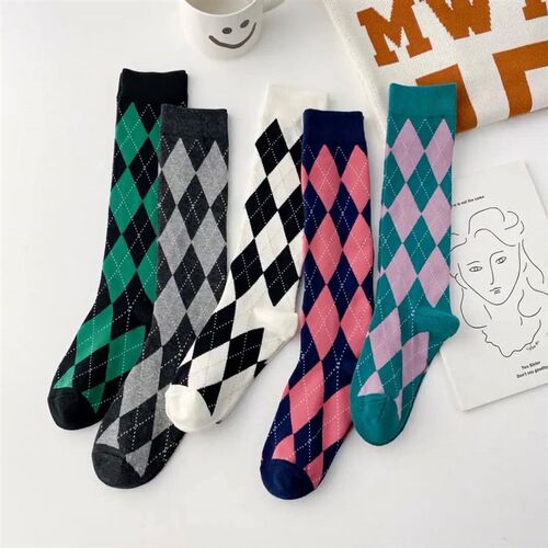 Long Socks Women Stockings Organic Cotton Diamond Warm Thigh