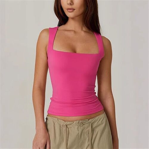 2025 Womens Square llar Sleeveless Double Layer Vest Basic
