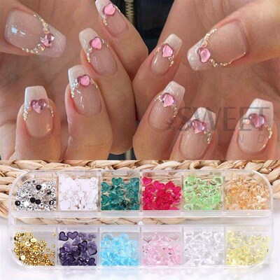 12 Grids Heart Shape Nail Art Charms Transparent Love Heart