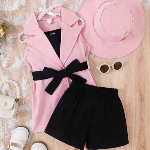 Prowow 4-7Y Summer Kids Girl Blazer Outfit Sets Lapel Button