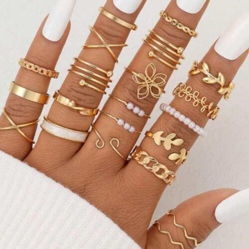 IFMIA Punk Ring Set 19Pcs for Women Vintage Adjustable For