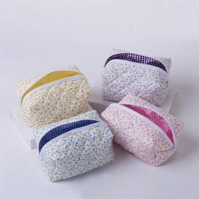 Storage Organizer Floral Puffy Quilted Makeup Bag Flower Pri
