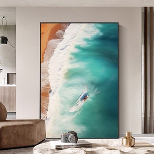 大海浪花装饰画客厅书房办公室背景挂画沙滩风景蓝色餐厅酒店挂画