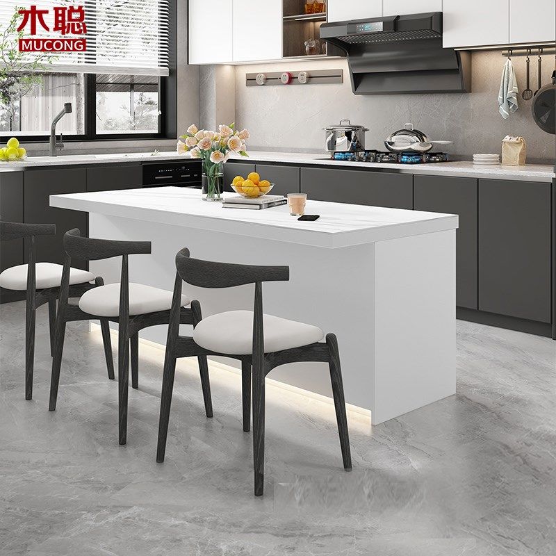 奶油风岩板餐桌岛台一体开放式吧台长方形家用料理台小户型8E50,住宅家具,岩板餐桌,淘宝优惠券,粉丝福利购,淘宝优惠卷