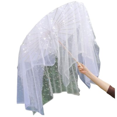 鲤影龙吟仙气透明白色薄纱舞蹈伞古风带纱舞龙跳舞演出表演绸布伞