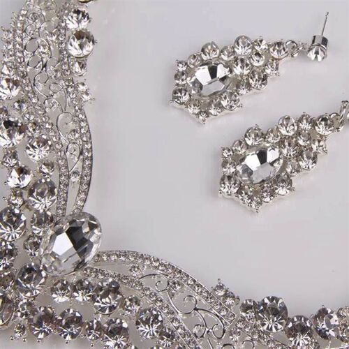 3 Pcs/Set Women Lady Necklace + Earrings Crystal Wedding Par