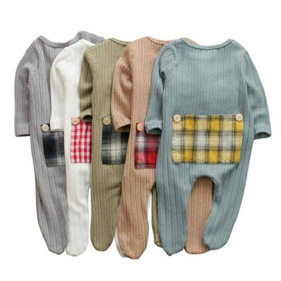 0-9M Newborn Toddler Baby Boy Girls Romper Plaid Patchwork L