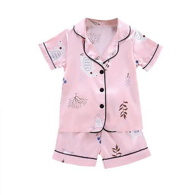 Baby Kids Boys Girls Bear Roots Print Outfits Set Short Slee