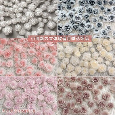 50PCS 3D Mix Sizes Beautiful Blossoming Rose Flowers Resin A