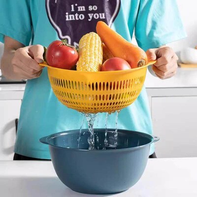 Double-layer six-piece kitchen vegetable washing basin and d