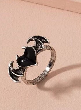 Vintage Angel Demon Wings Heart Rings For Women Couple Red B