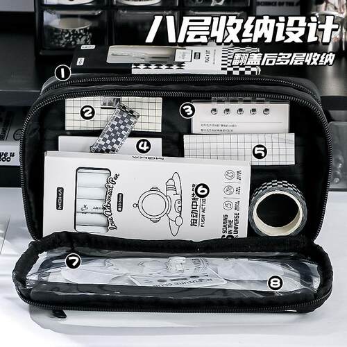 Black flip large capacity stationery box pencil case