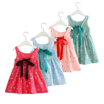 Cotton Summer New Childrens Dress Cherry Vest Dress