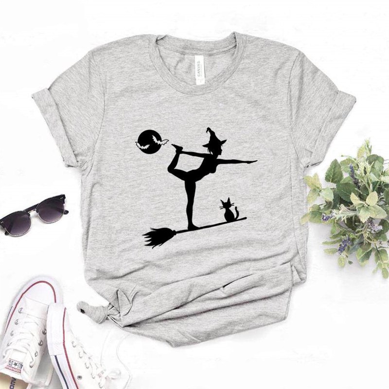 Witch Yoga halloween Print Women Tshirts Casual Funny t图片