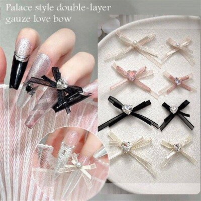 1Pcs Eugen Yarn Bow Bilayer Ribbon Colorful Nail Decoration