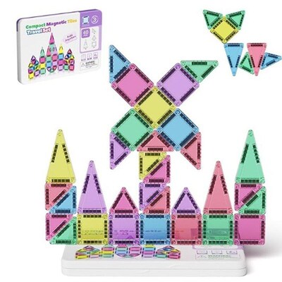 40PCS Mini Magnetic Tiles Portable Magnetic Toys Travel Set